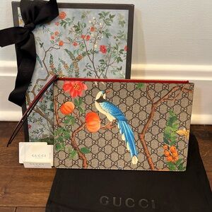 GG Supreme Monogram Tian Large Zip Pouch Beige Multicolor Red - sold out design